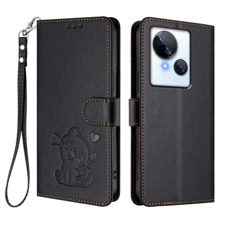 For Tecno Spark 10 5G Embossed Heart Cat Leather Phone Case with Hand Strap