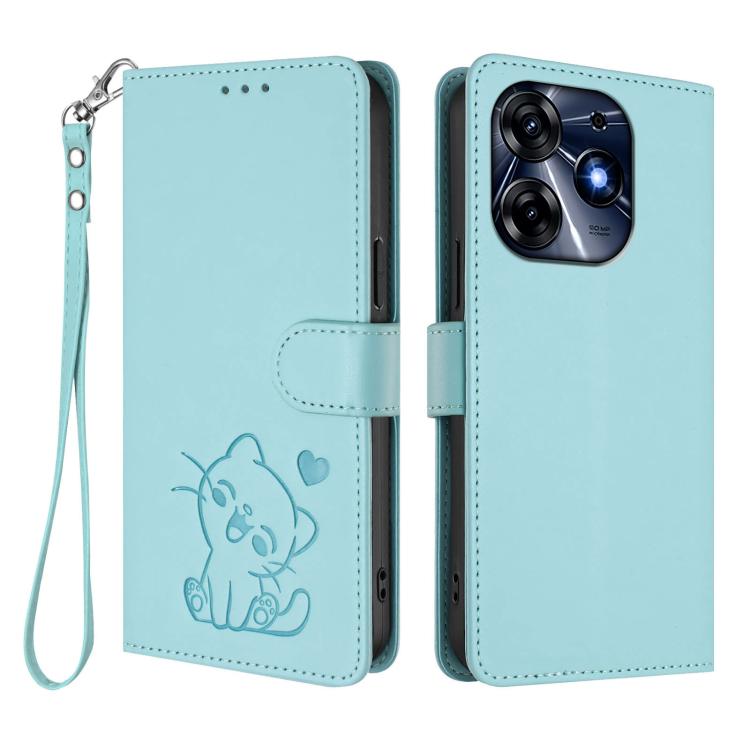 For Tecno Spark 10 Pro 4G / K17 4G Embossed Heart Cat Leather Phone Case with Hand Strap
