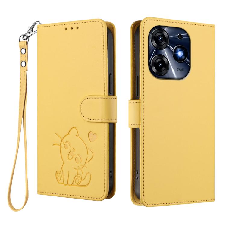 For Tecno Spark 10 Pro 4G / K17 4G Embossed Heart Cat Leather Phone Case with Hand Strap