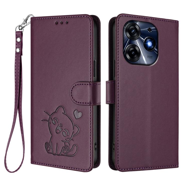 For Tecno Spark 10 Pro 4G / K17 4G Embossed Heart Cat Leather Phone Case with Hand Strap