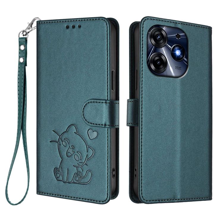 For Tecno Spark 10 Pro 4G / K17 4G Embossed Heart Cat Leather Phone Case with Hand Strap