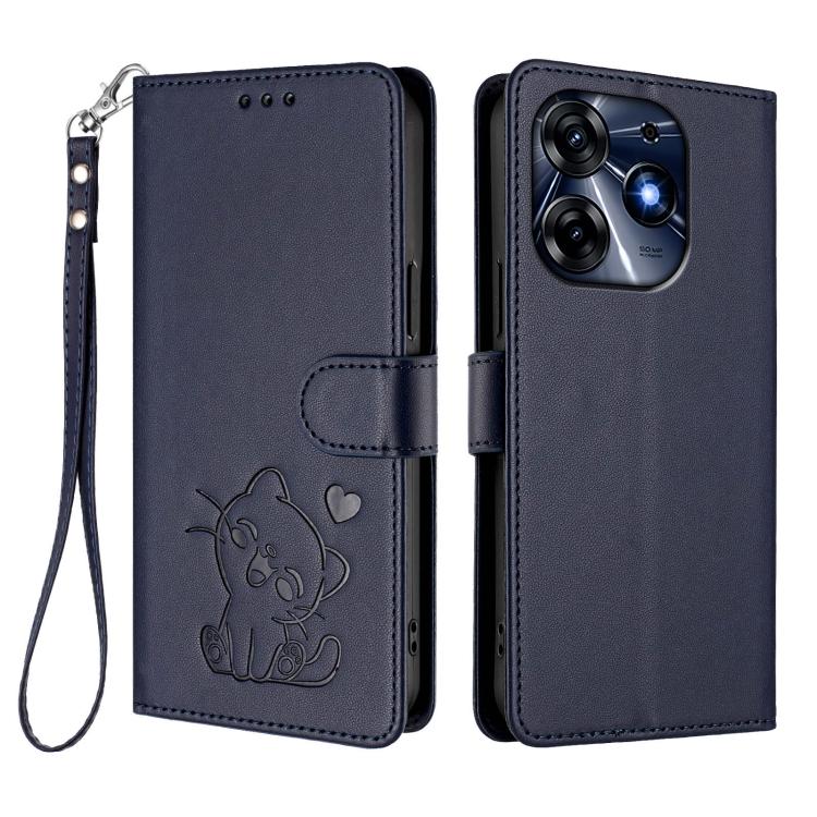 For Tecno Spark 10 Pro 4G / K17 4G Embossed Heart Cat Leather Phone Case with Hand Strap