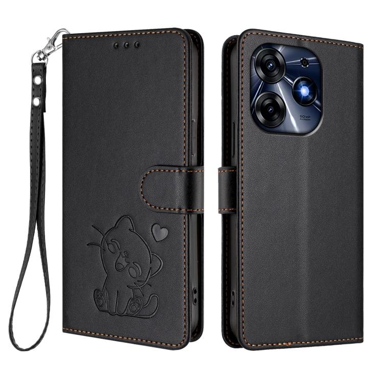 For Tecno Spark 10 Pro 4G / K17 4G Embossed Heart Cat Leather Phone Case with Hand Strap