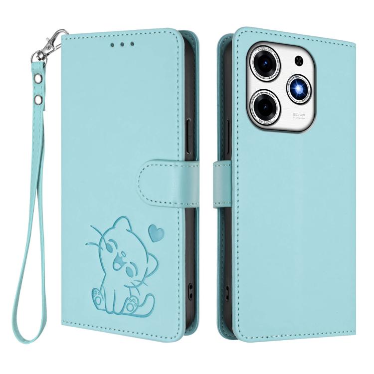 For Tecno Spark 10 Pro Magic Magenta Embossed Heart Cat Leather Phone Case with Hand Strap