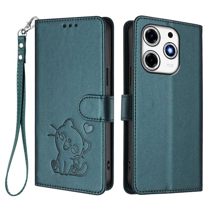 For Tecno Spark 10 Pro Magic Magenta Embossed Heart Cat Leather Phone Case with Hand Strap