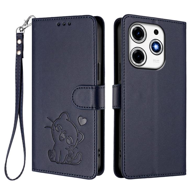 For Tecno Spark 10 Pro Magic Magenta Embossed Heart Cat Leather Phone Case with Hand Strap