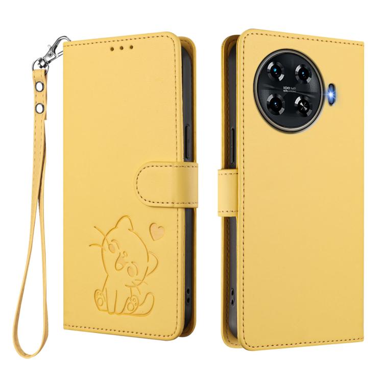 For Tecno Spark 20 Pro+ 4G Embossed Heart Cat Leather Phone Case with Hand Strap