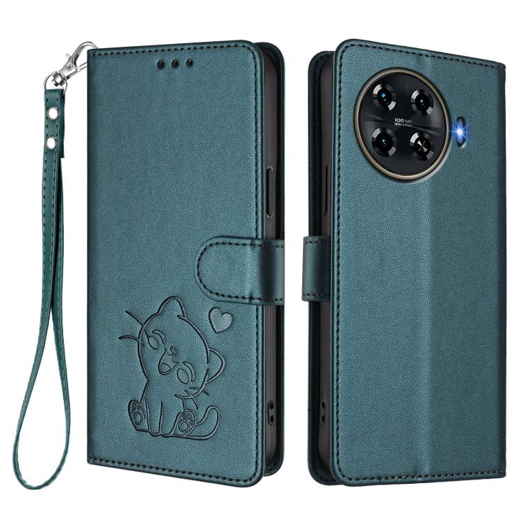 For Tecno Spark 20 Pro+ 4G Embossed Heart Cat Leather Phone Case with Hand Strap