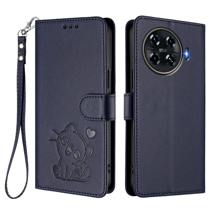 For Tecno Spark 20 Pro+ 4G Embossed Heart Cat Leather Phone Case with Hand Strap