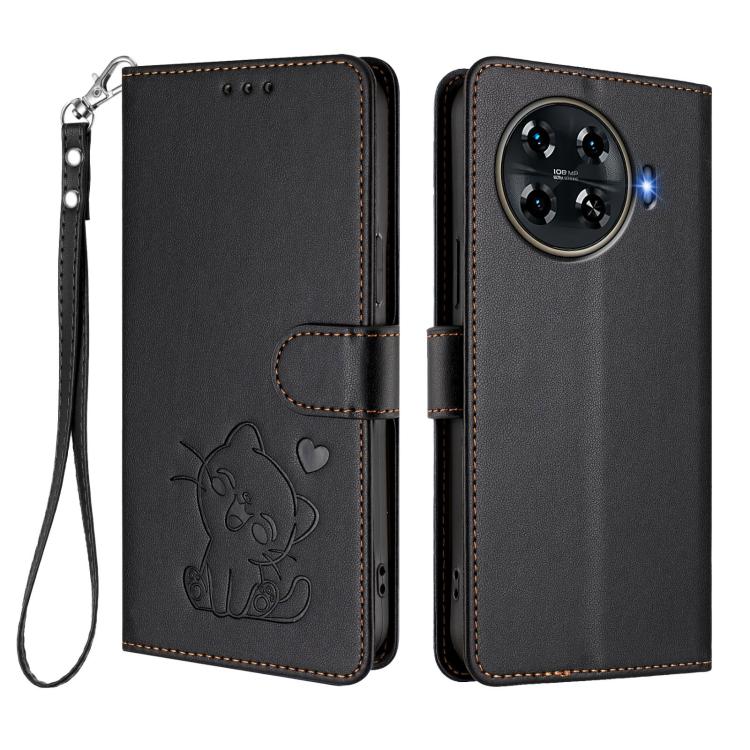 For Tecno Spark 20 Pro+ 4G Embossed Heart Cat Leather Phone Case with Hand Strap