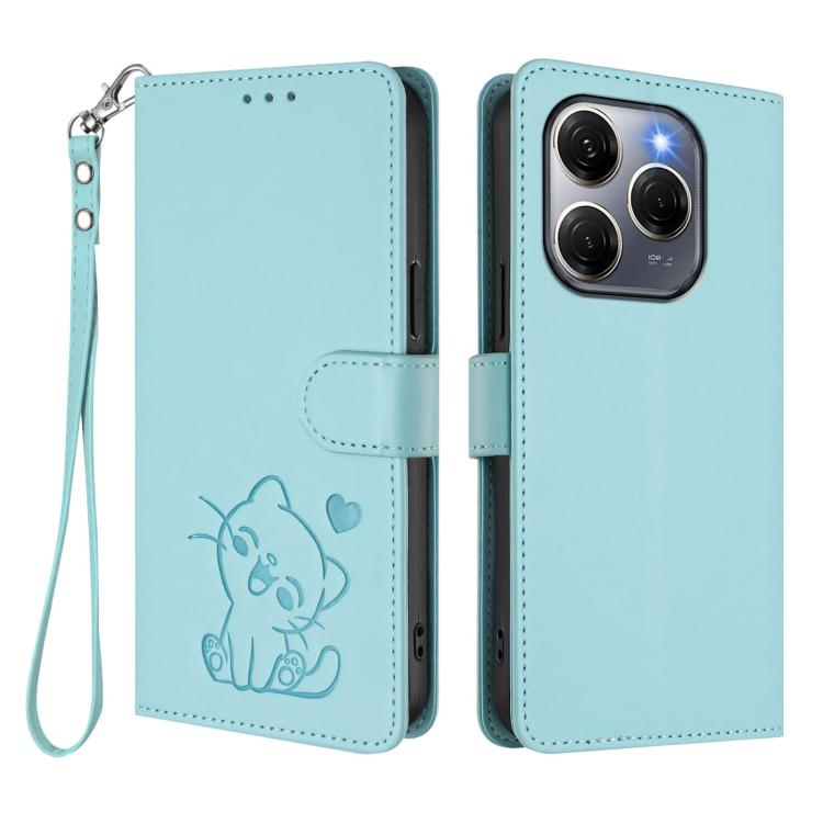 For Tecno Spark 20 Pro 5G Embossed Heart Cat Leather Phone Case with Hand Strap