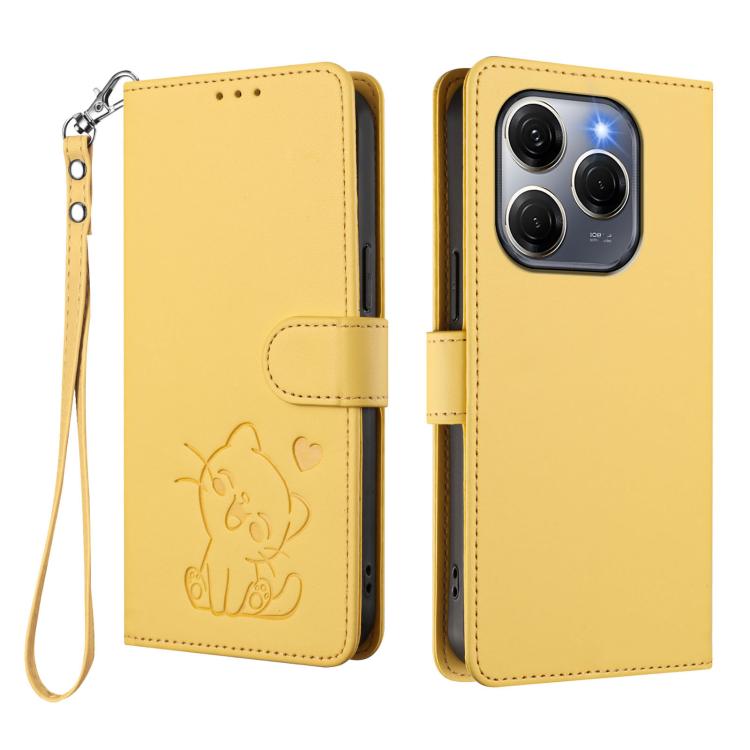 For Tecno Spark 20 Pro 5G Embossed Heart Cat Leather Phone Case with Hand Strap