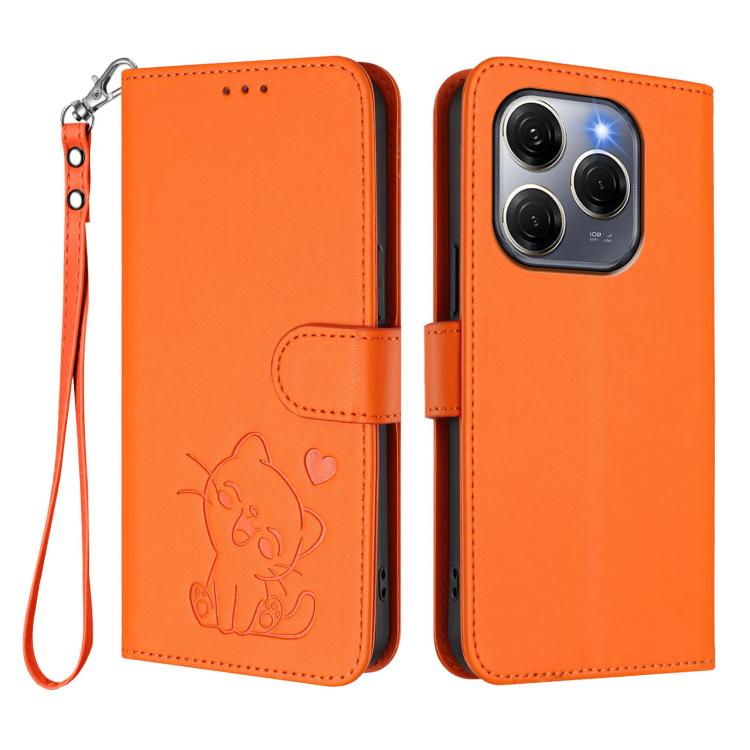 For Tecno Spark 20 Pro 5G Embossed Heart Cat Leather Phone Case with Hand Strap