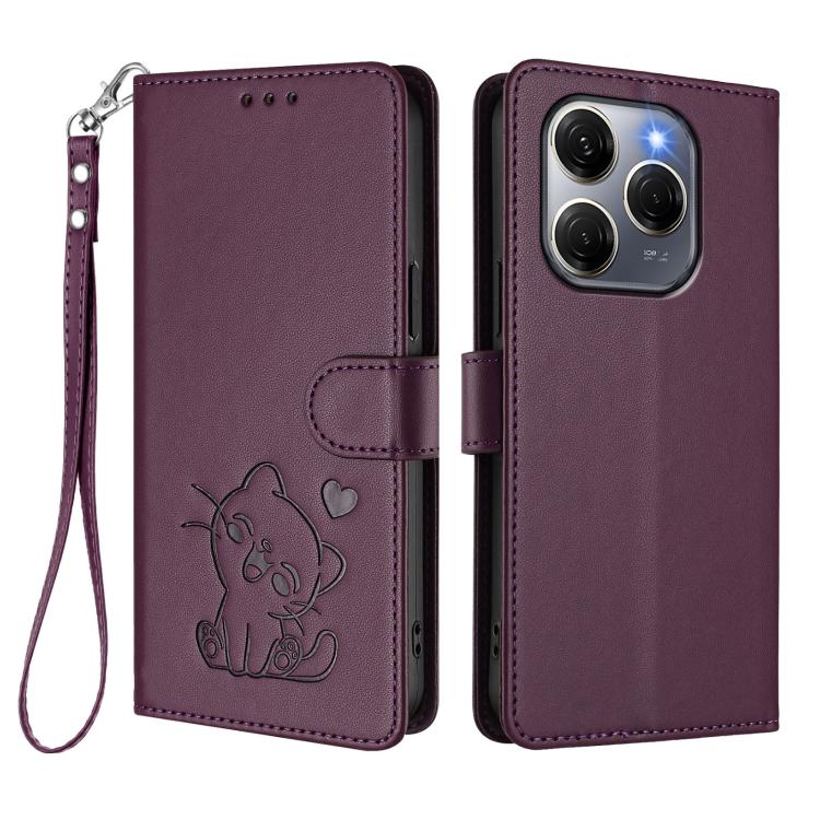 For Tecno Spark 20 Pro 5G Embossed Heart Cat Leather Phone Case with Hand Strap