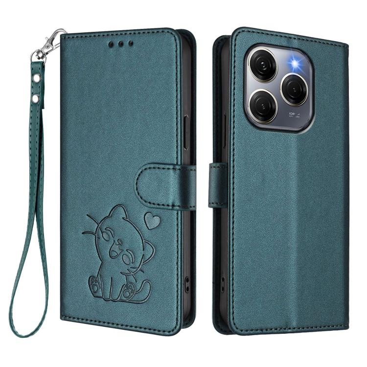 For Tecno Spark 20 Pro 5G Embossed Heart Cat Leather Phone Case with Hand Strap