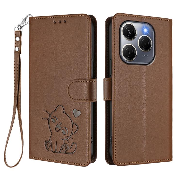 For Tecno Spark 20 Pro 5G Embossed Heart Cat Leather Phone Case with Hand Strap