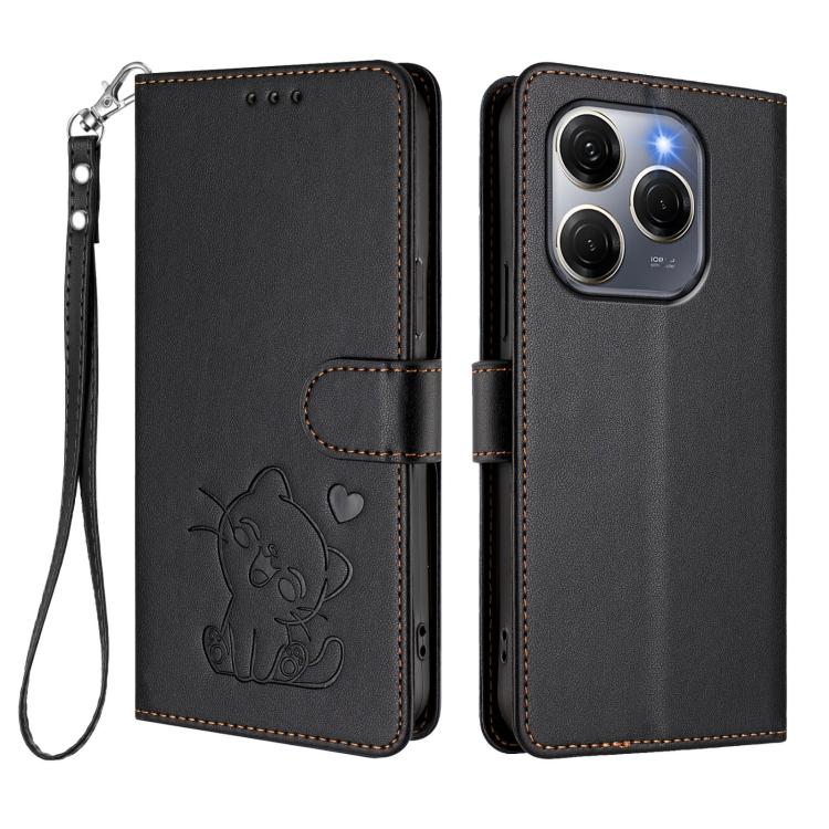 For Tecno Spark 20 Pro 5G Embossed Heart Cat Leather Phone Case with Hand Strap