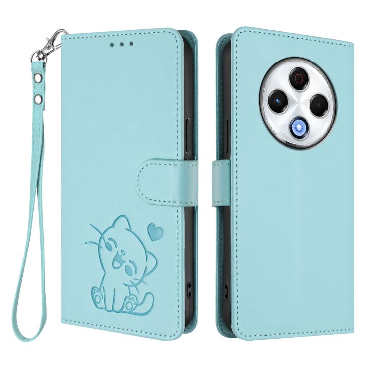 For Tecno Spark 30 4G Embossed Heart Cat Leather Phone Case with Hand Strap