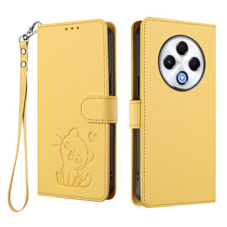 For Tecno Spark 30 4G Embossed Heart Cat Leather Phone Case with Hand Strap