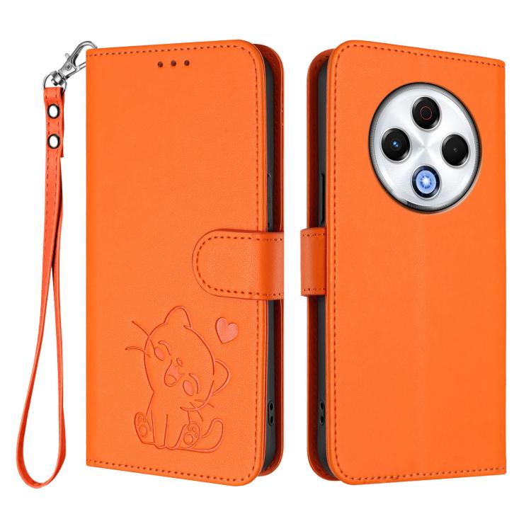 For Tecno Spark 30 4G Embossed Heart Cat Leather Phone Case with Hand Strap