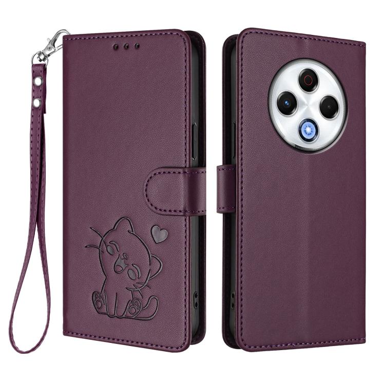 For Tecno Spark 30 4G Embossed Heart Cat Leather Phone Case with Hand Strap