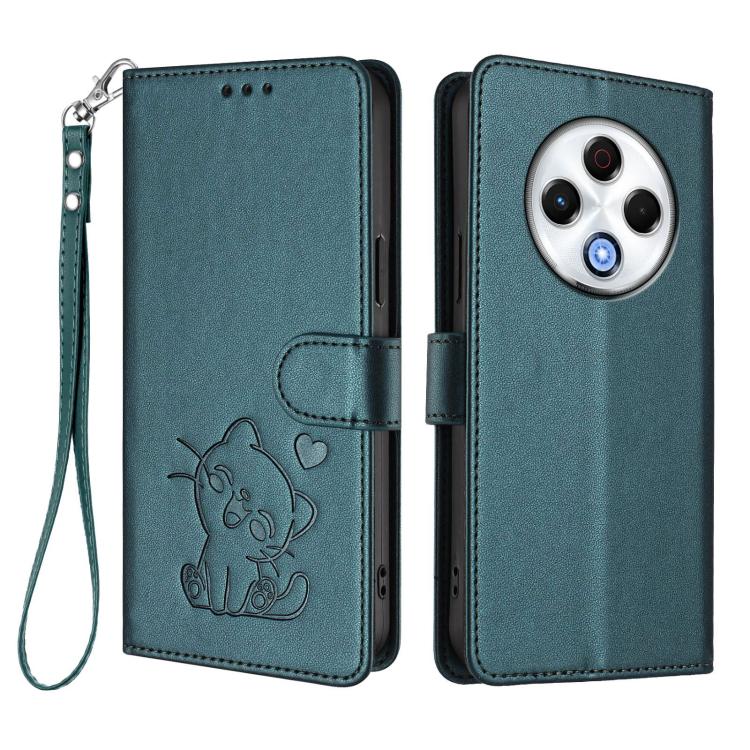 For Tecno Spark 30 4G Embossed Heart Cat Leather Phone Case with Hand Strap