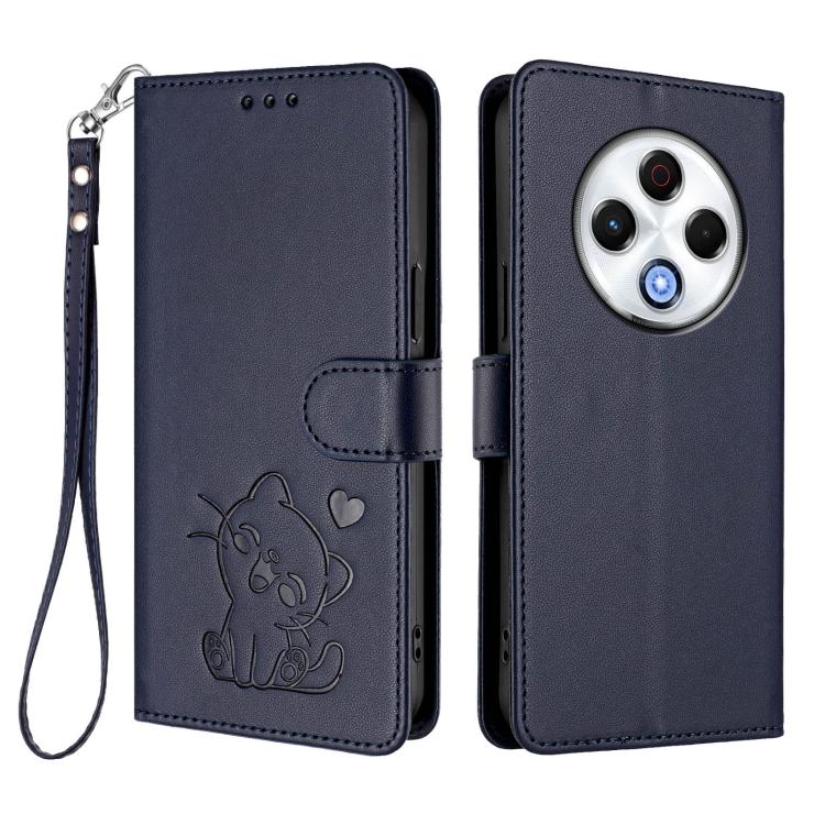 For Tecno Spark 30 4G Embossed Heart Cat Leather Phone Case with Hand Strap