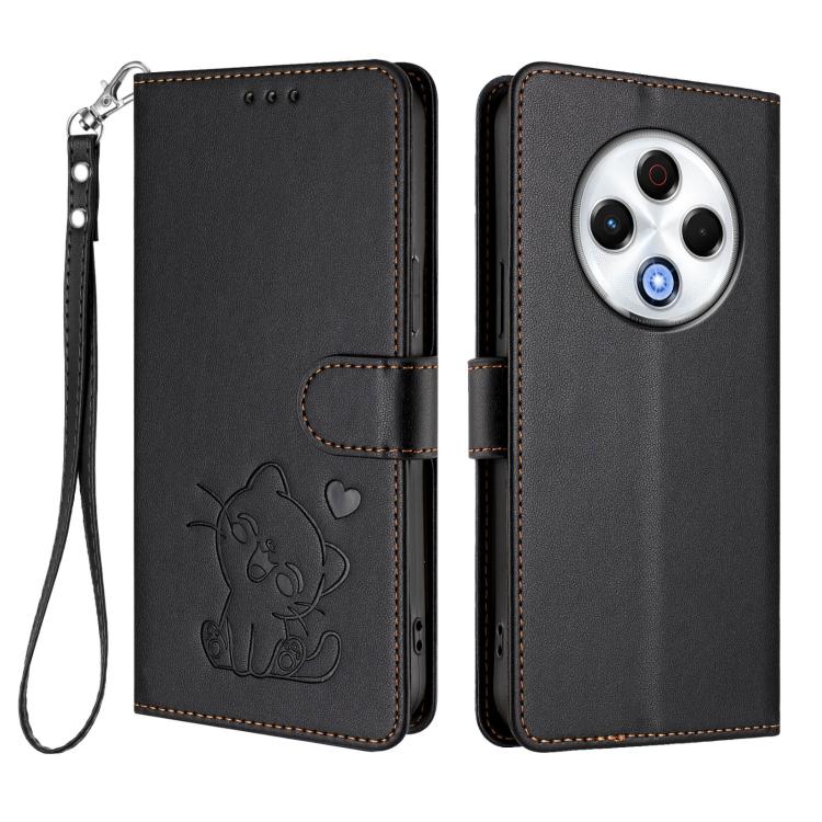 For Tecno Spark 30 4G Embossed Heart Cat Leather Phone Case with Hand Strap