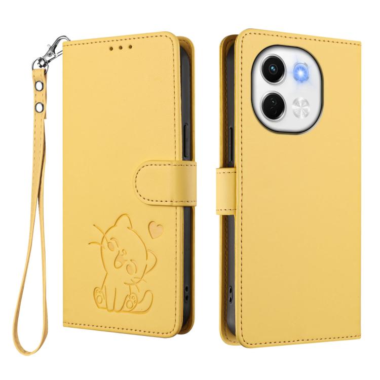 For Tecno Spark 30 5G / Pova 6 Neo 5G Embossed Heart Cat Leather Phone Case with Hand Strap