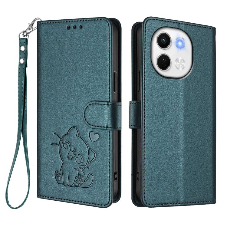 For Tecno Spark 30 5G / Pova 6 Neo 5G Embossed Heart Cat Leather Phone Case with Hand Strap