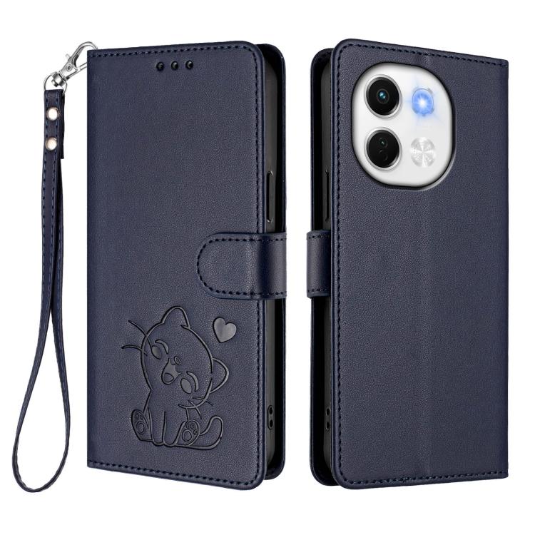 For Tecno Spark 30 5G / Pova 6 Neo 5G Embossed Heart Cat Leather Phone Case with Hand Strap