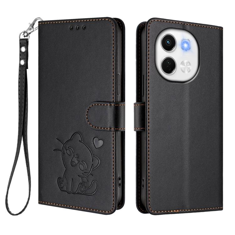 For Tecno Spark 30 5G / Pova 6 Neo 5G Embossed Heart Cat Leather Phone Case with Hand Strap