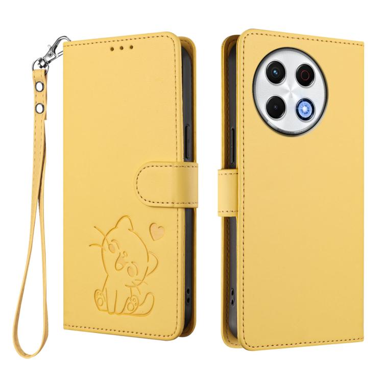 For Tecno Spark 30 Pro 4G Embossed Heart Cat Leather Phone Case with Hand Strap