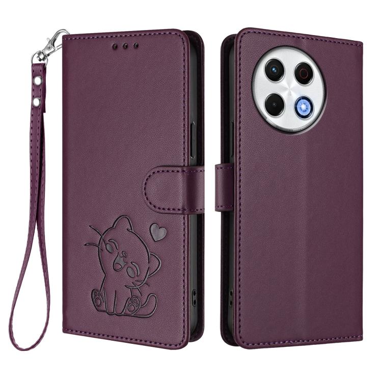 For Tecno Spark 30 Pro 4G Embossed Heart Cat Leather Phone Case with Hand Strap