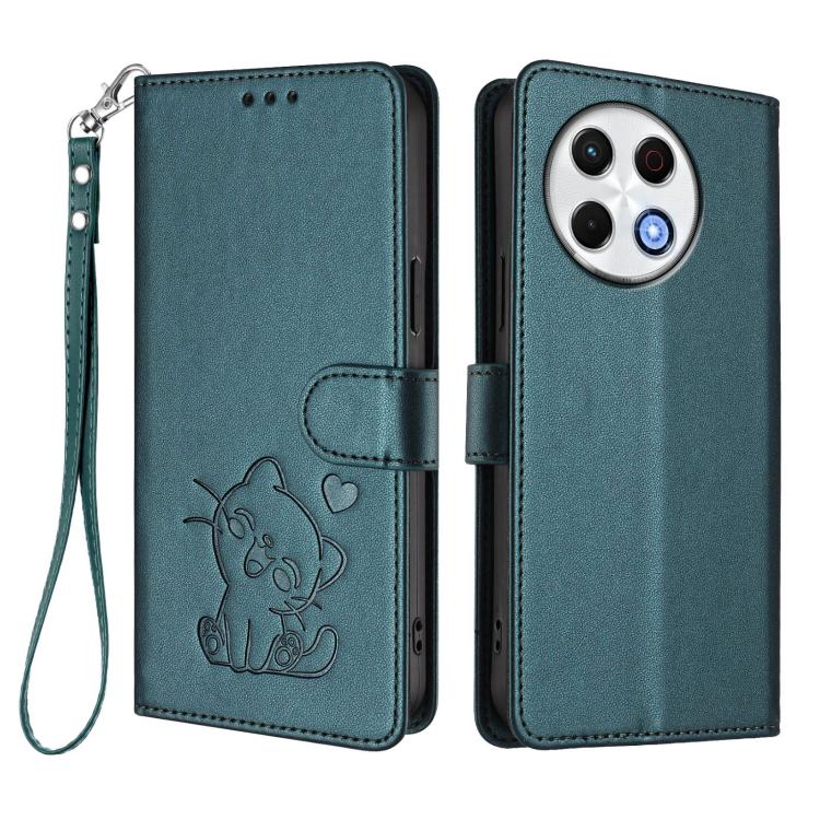 For Tecno Spark 30 Pro 4G Embossed Heart Cat Leather Phone Case with Hand Strap