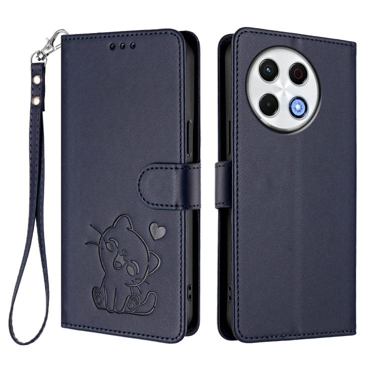 For Tecno Spark 30 Pro 4G Embossed Heart Cat Leather Phone Case with Hand Strap