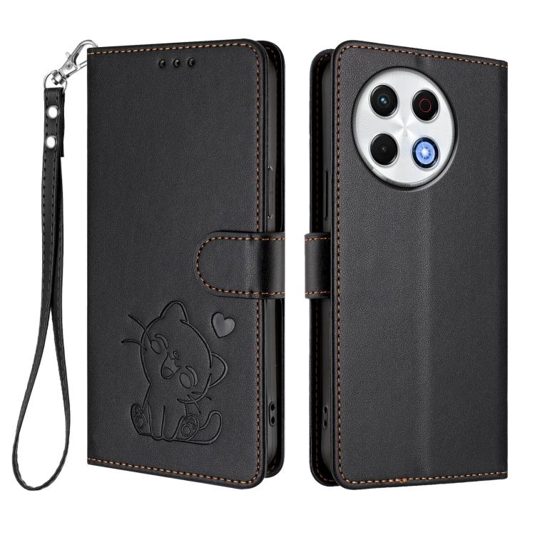 For Tecno Spark 30 Pro 4G Embossed Heart Cat Leather Phone Case with Hand Strap