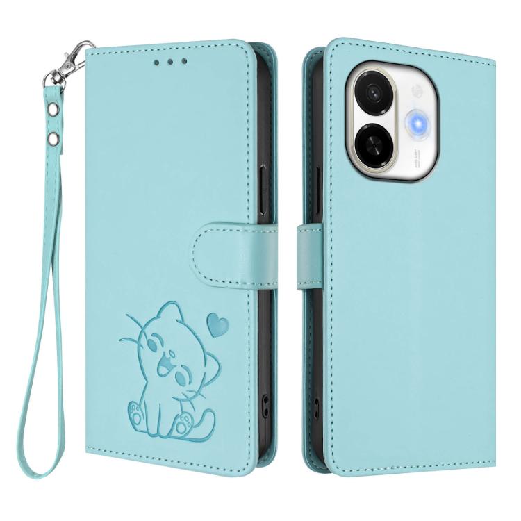 For Tecno Spark 30C 5G / Pop 9 5G Embossed Heart Cat Leather Phone Case with Hand Strap