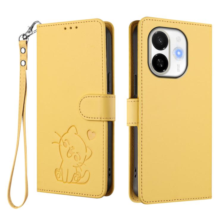 For Tecno Spark 30C 5G / Pop 9 5G Embossed Heart Cat Leather Phone Case with Hand Strap