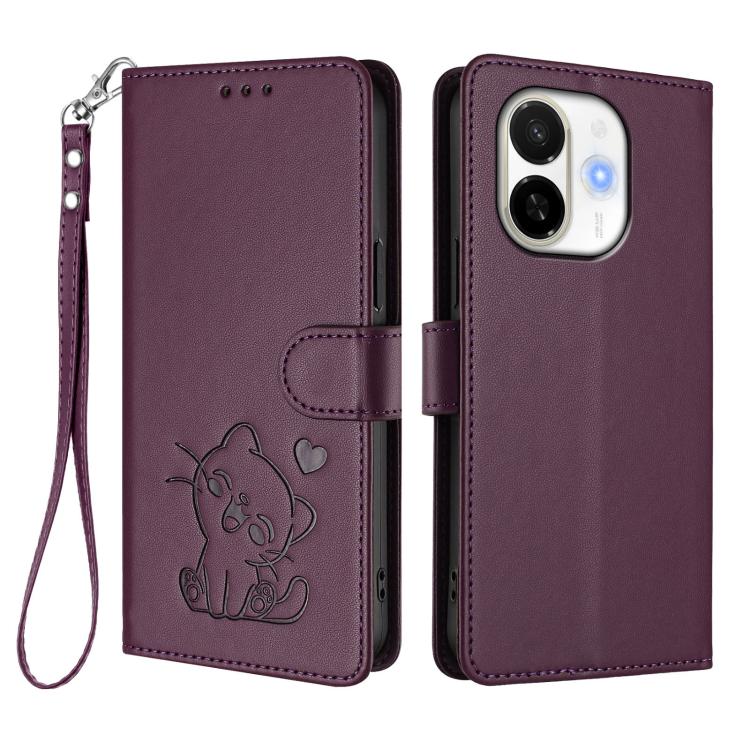 For Tecno Spark 30C 5G / Pop 9 5G Embossed Heart Cat Leather Phone Case with Hand Strap
