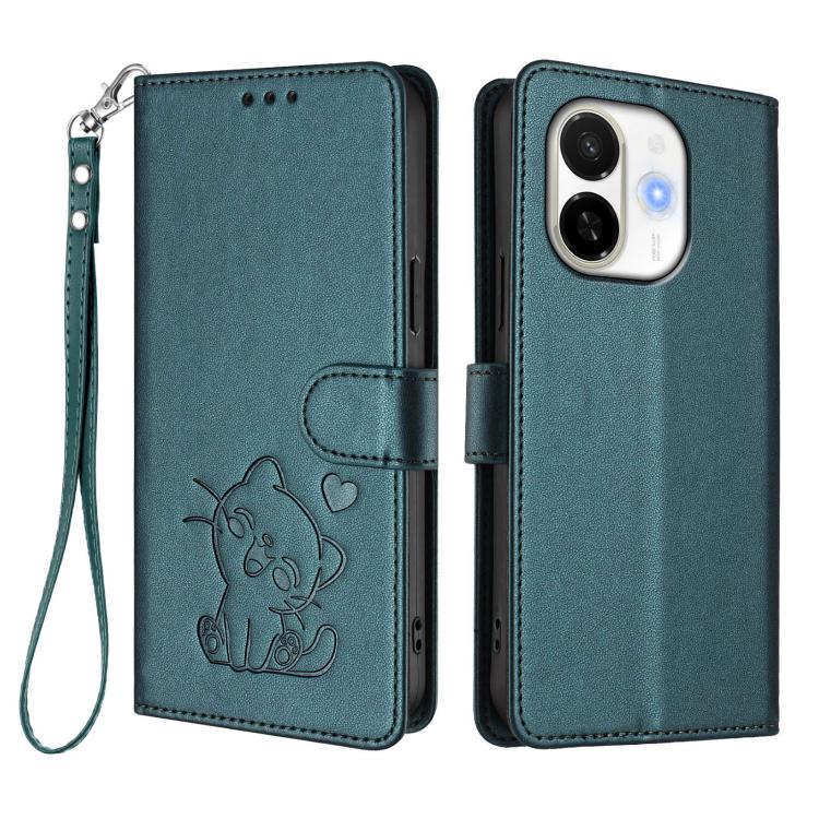 For Tecno Spark 30C 5G / Pop 9 5G Embossed Heart Cat Leather Phone Case with Hand Strap