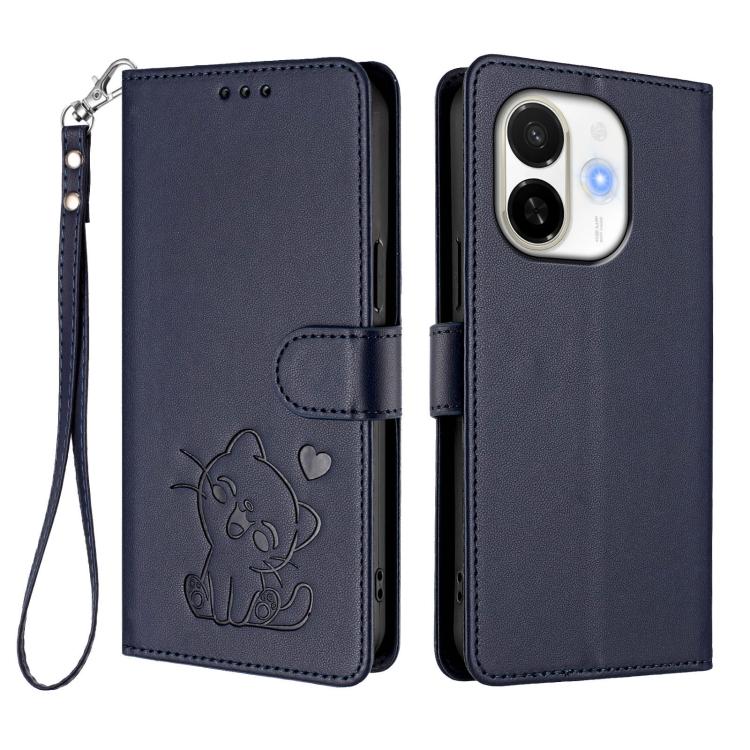 For Tecno Spark 30C 5G / Pop 9 5G Embossed Heart Cat Leather Phone Case with Hand Strap