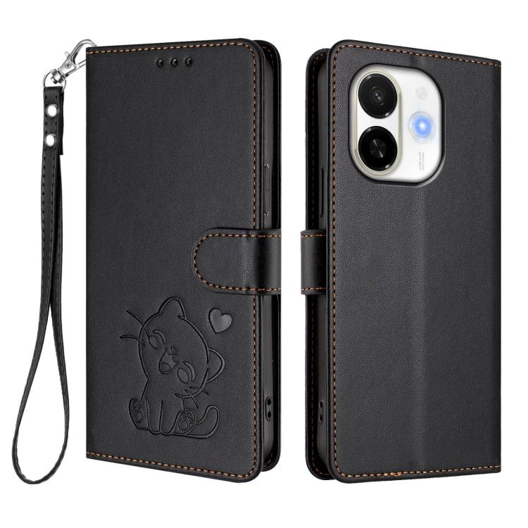 For Tecno Spark 30C 5G / Pop 9 5G Embossed Heart Cat Leather Phone Case with Hand Strap