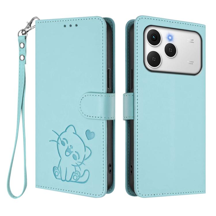 For Tecno Spark 40 4G Embossed Heart Cat Leather Phone Case with Hand Strap