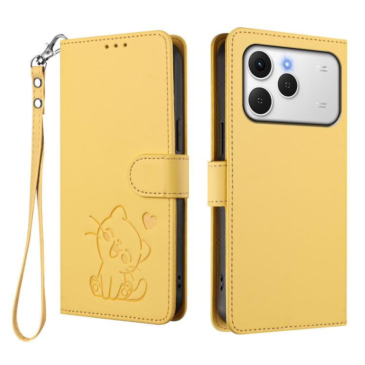 For Tecno Spark 40 4G Embossed Heart Cat Leather Phone Case with Hand Strap