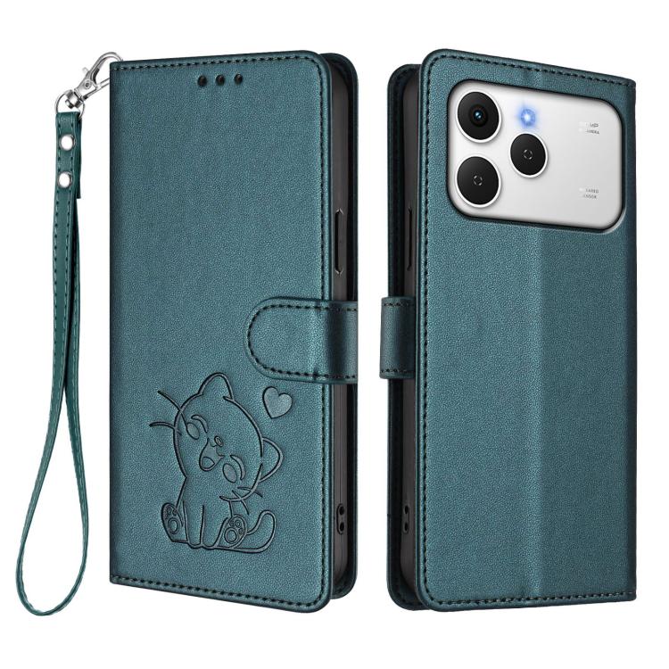 For Tecno Spark 40 4G Embossed Heart Cat Leather Phone Case with Hand Strap