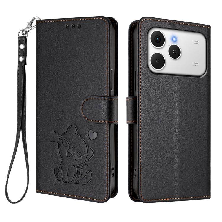 For Tecno Spark 40 4G Embossed Heart Cat Leather Phone Case with Hand Strap