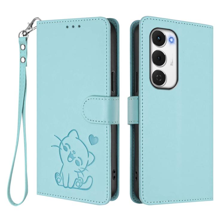 For Tecno Spark 40 Pro+ 4G Embossed Heart Cat Leather Phone Case with Hand Strap