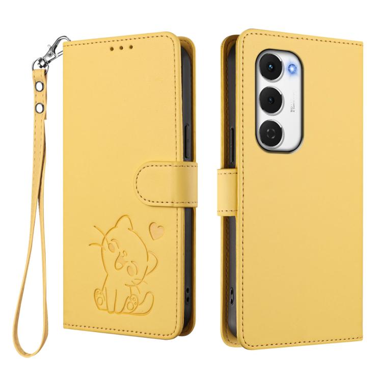 For Tecno Spark 40 Pro+ 4G Embossed Heart Cat Leather Phone Case with Hand Strap