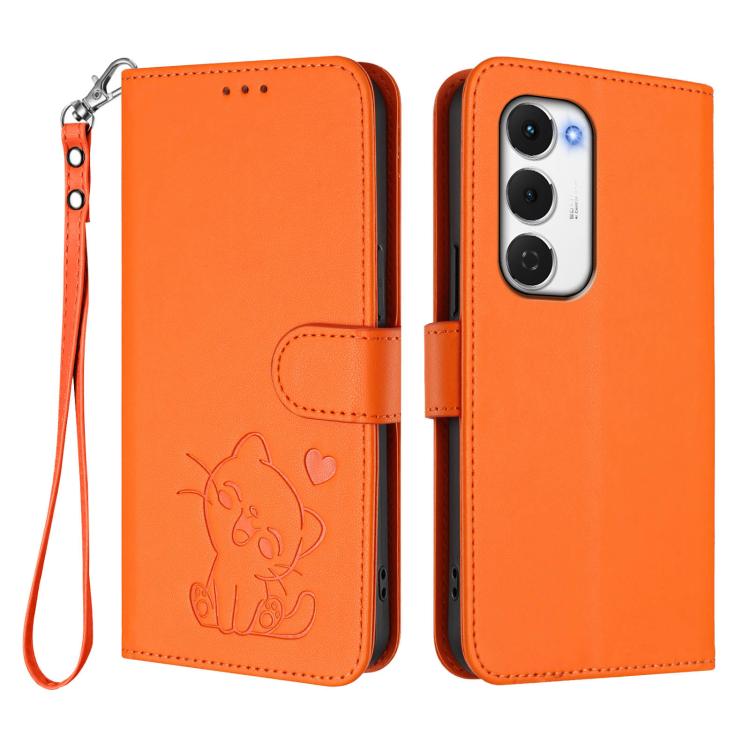 For Tecno Spark 40 Pro+ 4G Embossed Heart Cat Leather Phone Case with Hand Strap